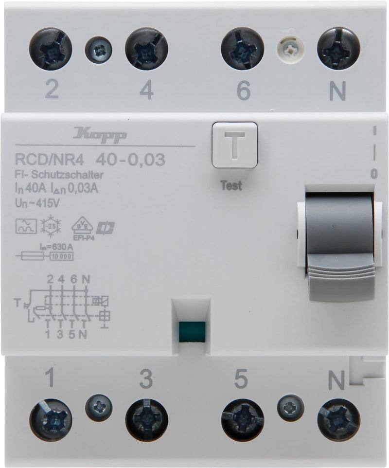 Kopp Fehlerstrom-Schutzschalter, RCD, 40 A, 30mA, 4-polig, 754048099 40A/30mA, 40A/30mA