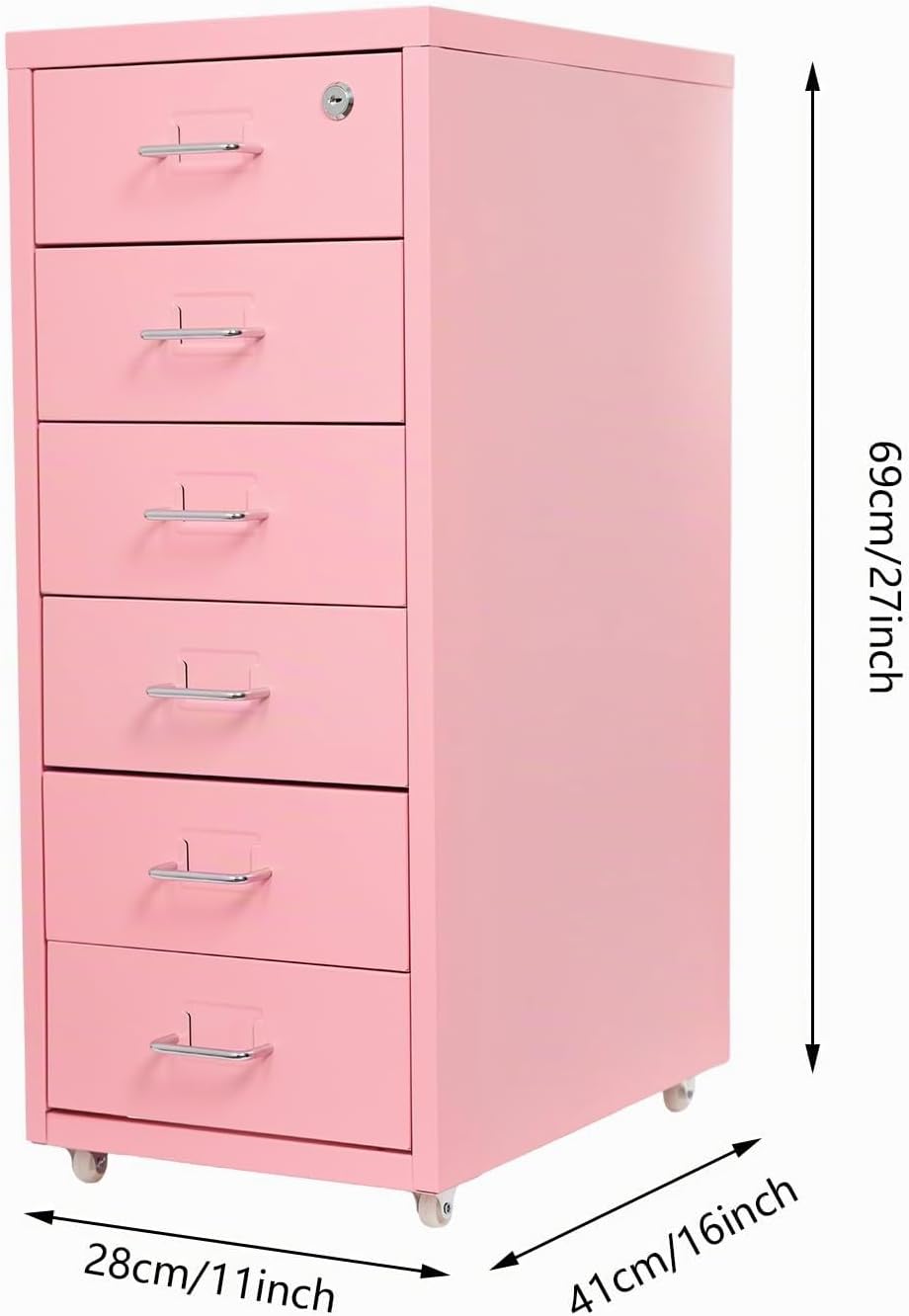 Aktenschrank Büroschrank mit 6 Schubladen(8-10kg Tragkraft pro Ebene),28x41x69cm Rollcontainer Schub