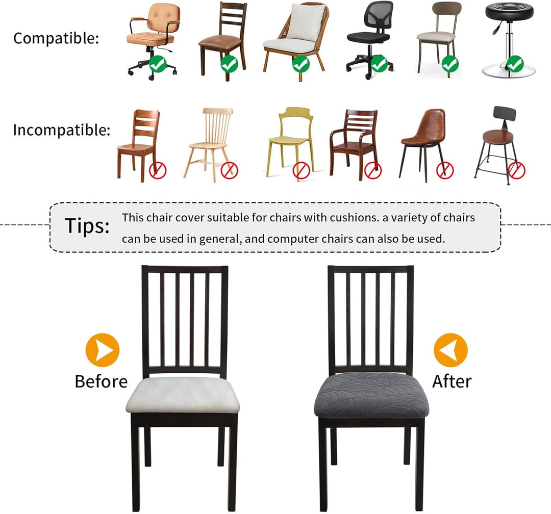 Fuloon Stuhlbezug Sitzfläche 4er Set, Stretch Stuhl Sitzbezüge für Esszimmer, Abnehmbare Waschbar Be