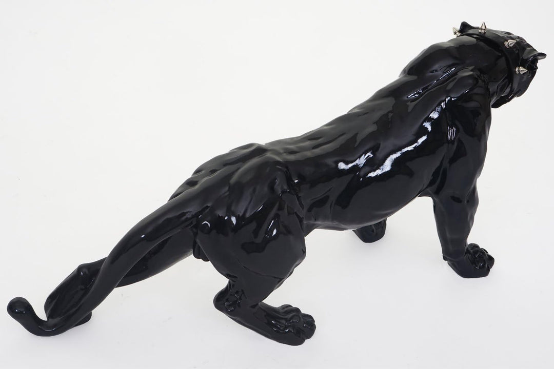 Mendler Deko Figur Leopard 59cm, Polyresin Skulptur Panther, In-/Outdoor - schwarz Hochglanz mit Hal