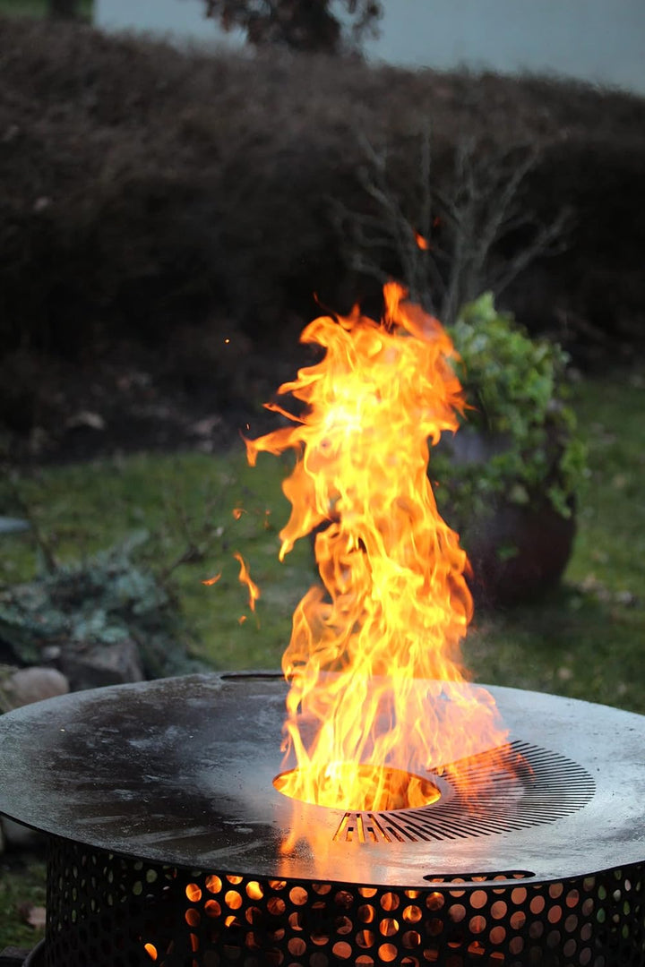 Dynamic-Wave Premium Feuerplatte 80 cm - 5mm dick - Grillring & BBQ-Platte (mit Feinem Grillrost) &