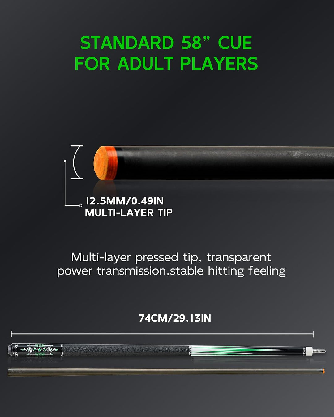 KONLLEN Karbonfaser-Pool-Queue, 147,3 cm, professionelle Poolsticks für Erwachsene, Vollcarbon-Techn