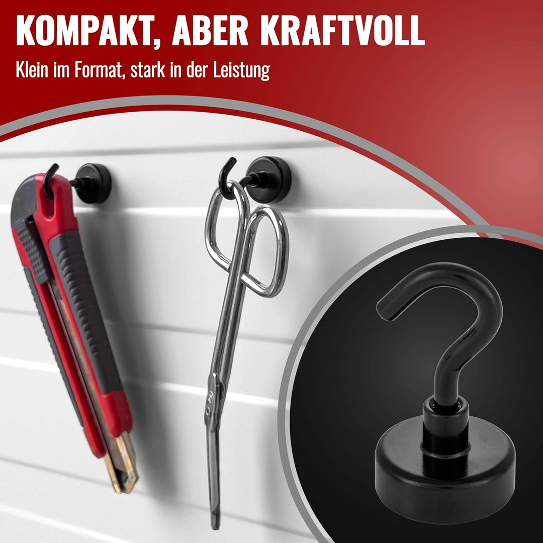 POPPSTAR 20 Stück Magnethaken schwarz klein (Haftkraft 12 kg, Länge 4cm, Durchmesser 2 cm) Neodym Mi
