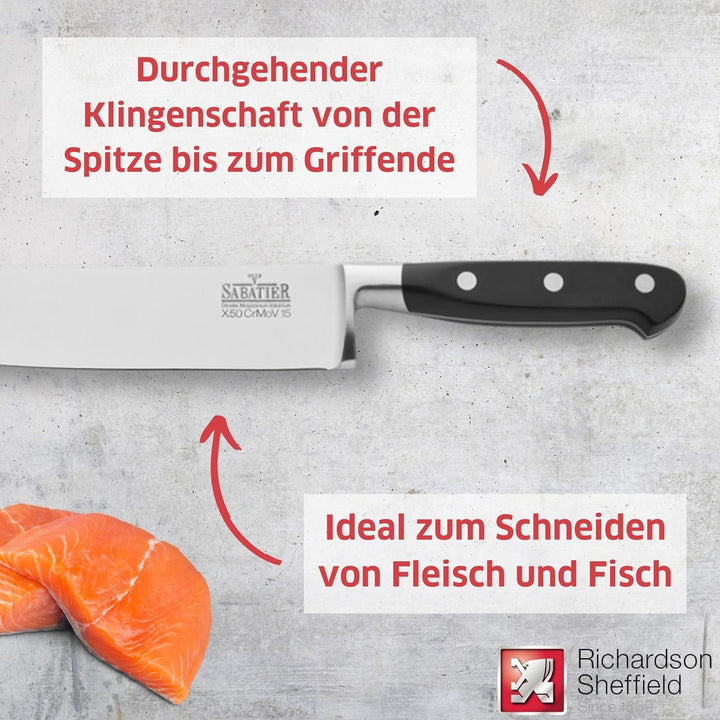 Richardson Sheffield V SABATIER Kochmesser, gehärteter Klingenstahl, rostfrei, extrem scharf, Profi