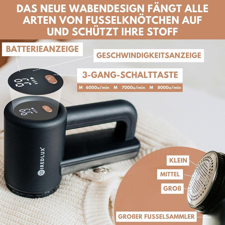 Fusselrasierer Elektrisch WiredLux - Wiederaufladbarer Fusselentferner für Kleidung &amp; Möbel - Einste