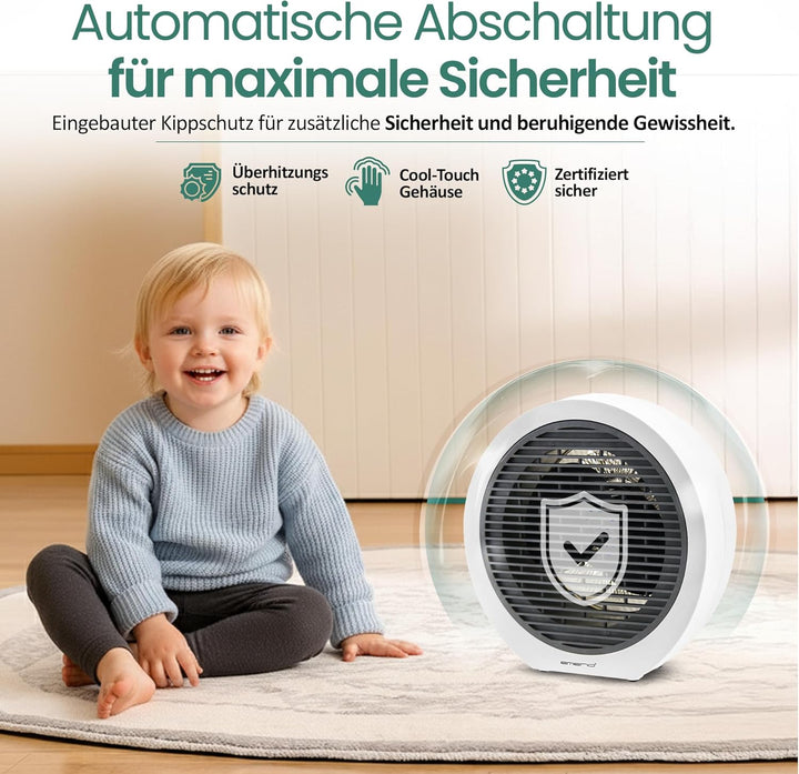EMERIO Heizlüfter | für Räume bis 20 m² | 2000W | 2 Heizstufen | Einstellbarer Thermostat | Ventilat