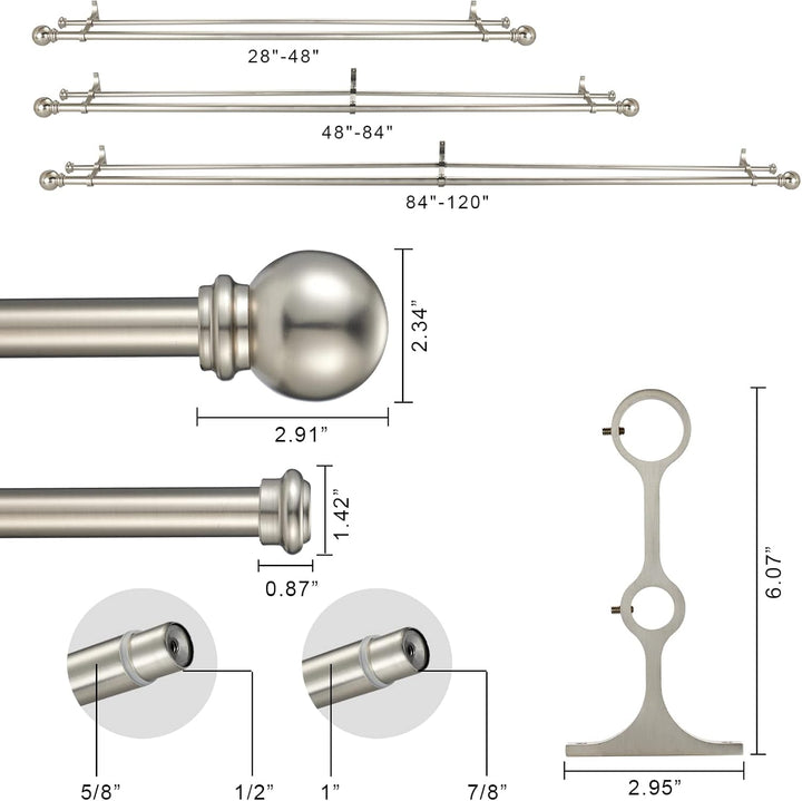Doppelte Gardinenstange, 71.1 bis 121.9 cm, doppelte Gardinenstangen für Fenster und Türen mit runde