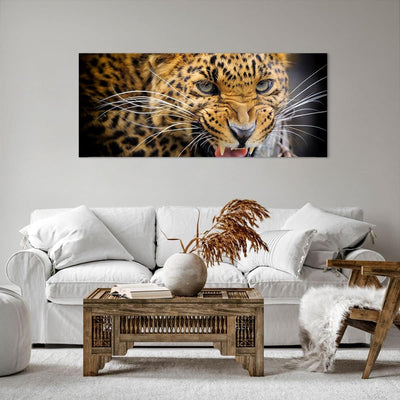 Wandbilder Dekoration Wohnzimmer Leopard tier savanne afrika Panorama Bilder auf Leinwand 120x50cm L