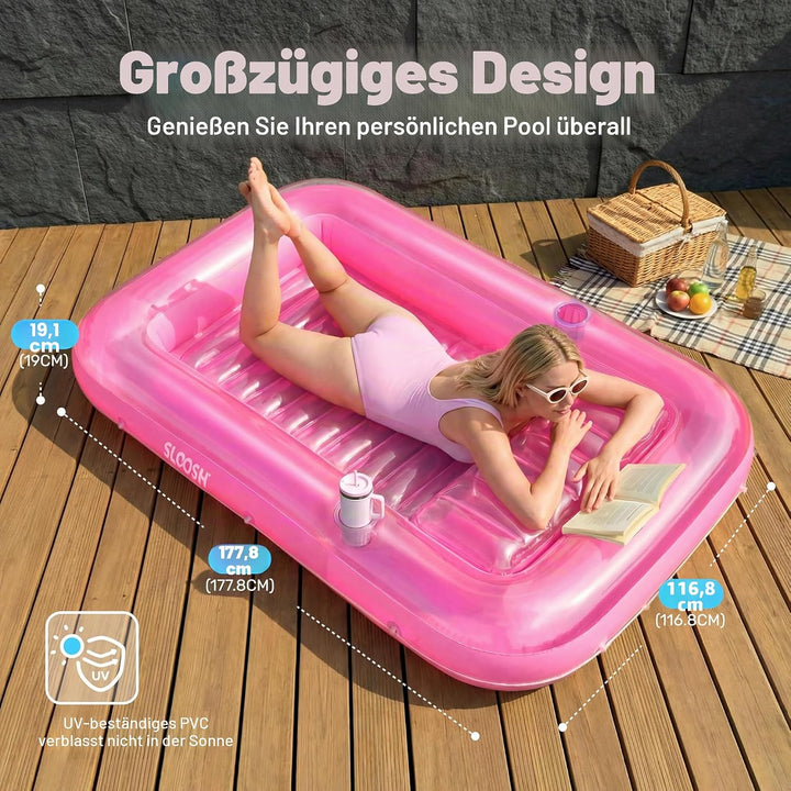 Sloosh 70" x 46"/1.78m*1.16m aufblasbarer Sonnenpool, Luftmatratzte Pool, Sonnenbad mit abnehmbarem