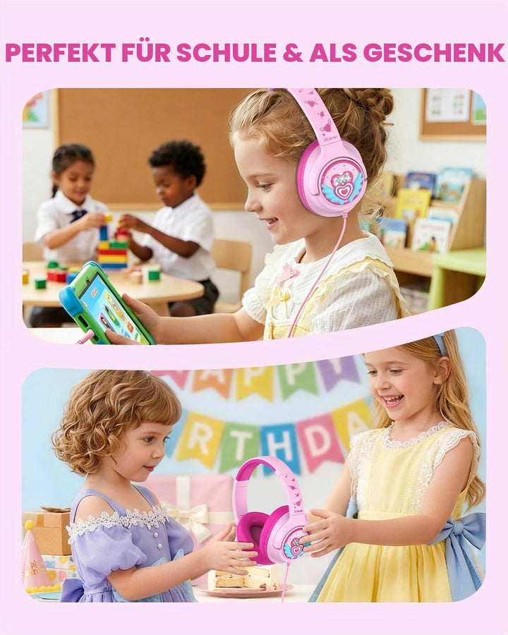 iClever Mädchen Kopfhörer Kinder mit 3,5 mm Kabel für Schule/Tablet/Reisen | SafeSound Tech 3.0, Ste