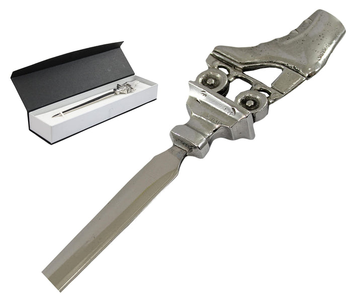 Cavagnini, Eleganter Brieföffner aus Edelstahl und Zinn, inklusive Geschenkbox. Pattino, Pattino
