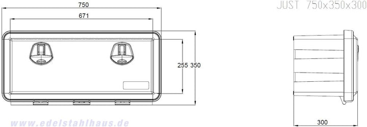 ARZER LKW Staukasten aus Kunststoff 750x350x300mm, 40 Liter, Edelstahlhaus Werkzeugkasten, Staubox,