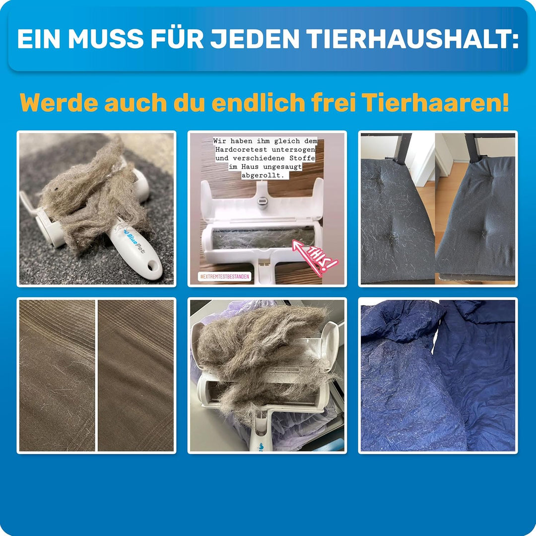 BluePet Tierhaarentferner wiederverwendbar mit Mini Fusselrolle | Fusselentferner für Kleidung, Sofa