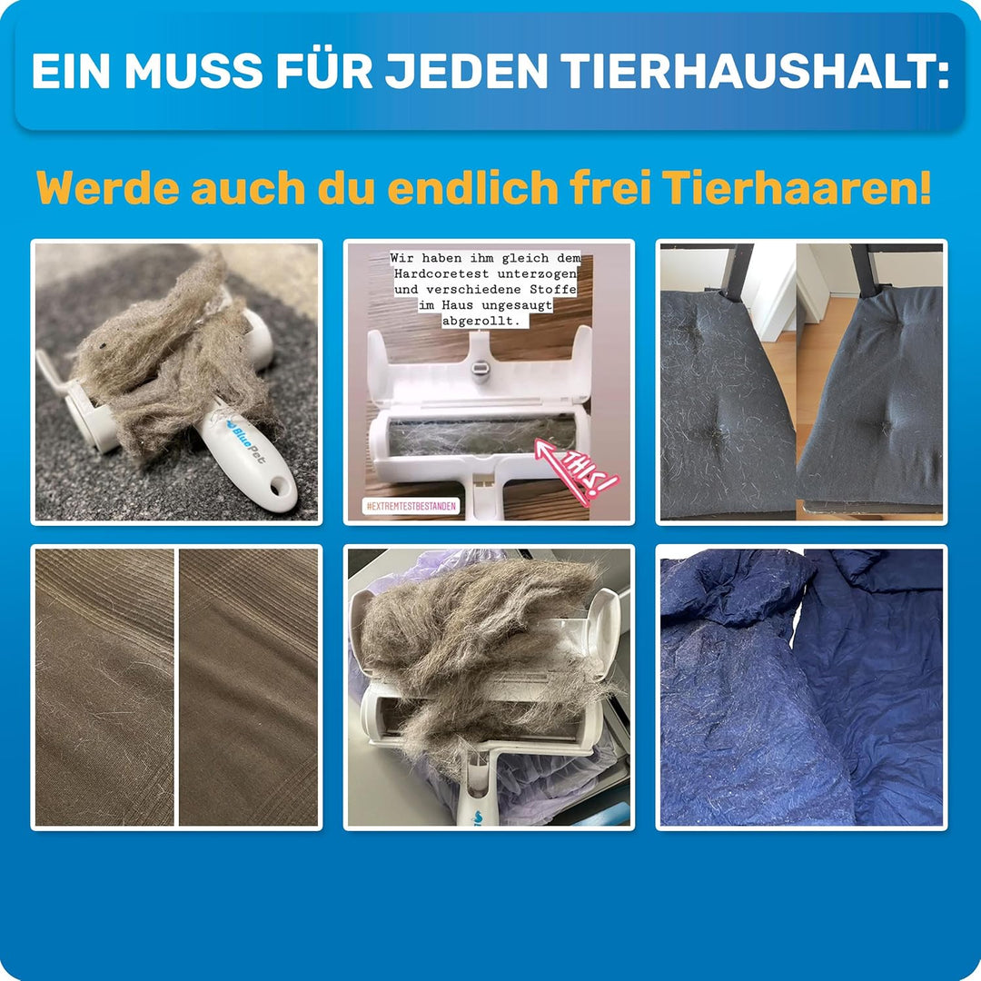 BluePet Tierhaarentferner wiederverwendbar mit Mini Fusselrolle | Fusselentferner für Kleidung, Sofa