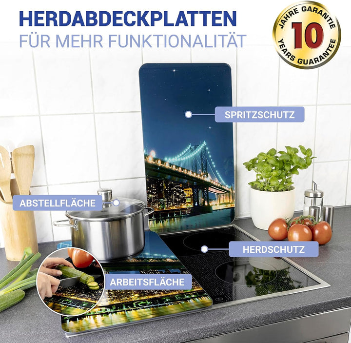 WENKO Herdabdeckplatte Universal Brooklyn Bridge, 2er Set Herdabdeckung für alle Herdarten, Gehärtet