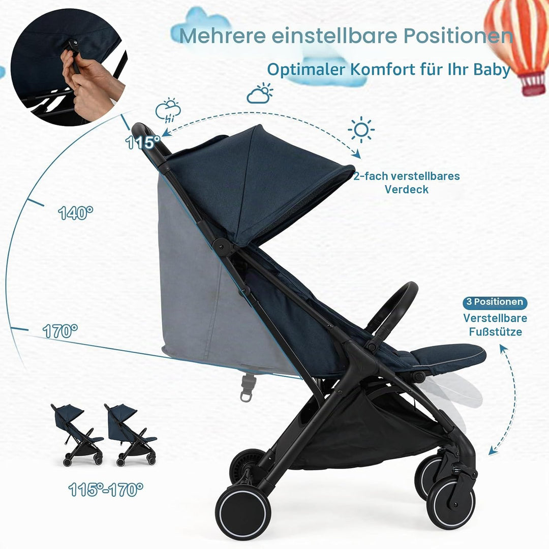 LIFEZEAL Klappbarer Kinderwagen, Kinderbuggy mit verstellbarer Rückenlehne, Buggy mit Schlaffunktion
