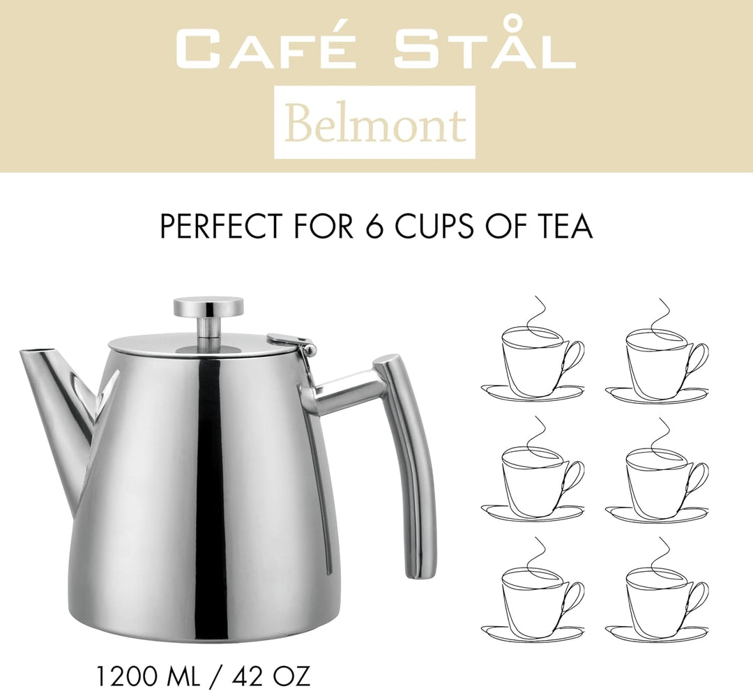 Café Ole HTP-12DW Teekanne, Edelstahl 18/10, Hochglanz Poliert, 1,2 L 1.2L Hochglanzpolitur, 1.2L Ho