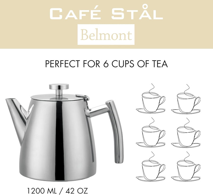Café Ole HTP-12DW Teekanne, Edelstahl 18/10, Hochglanz Poliert, 1,2 L 1.2L Hochglanzpolitur, 1.2L Ho