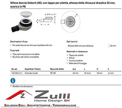 Geberit New Abflussrohr für Dusche, 90 mm, flach, H 30 mm, Artikelnummer 150.583.21.1,