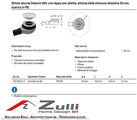 Geberit New Abflussrohr für Dusche, 90 mm, flach, H 30 mm, Artikelnummer 150.583.21.1,