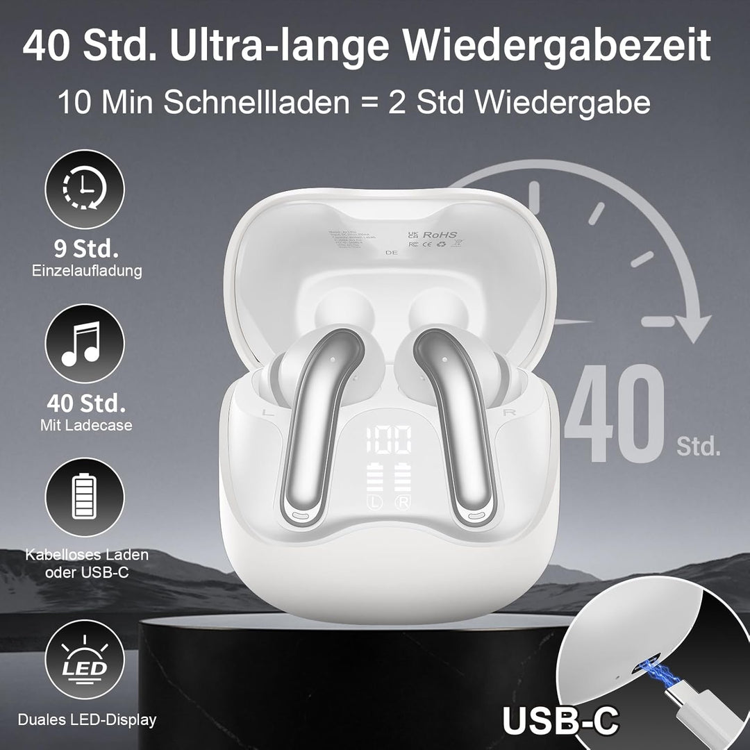 Bluetooth Kopfhörer mit Hybride Aktive Geräuschunterdrückung, In Ear Kopfhörer Kabellos Bluetooth 5.