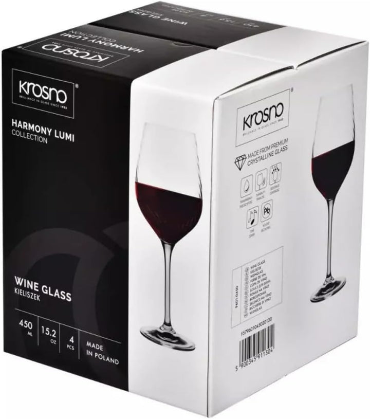 Krosno Rotweingläser | 4er Set | 450 ML | Harmony Lumi Collection | Trinkgläser Hochzeitsgeschenk |