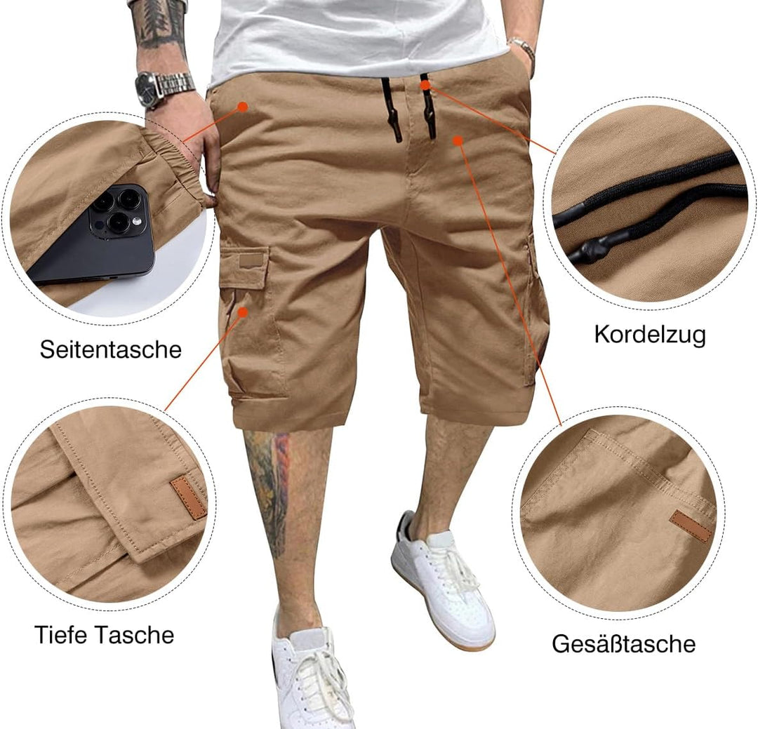 JMIERR Kurze Hosen Herren Baumwolle Cargo Shorts Herren Sommer Freizeithose mit Taschen XL Khaki, XL