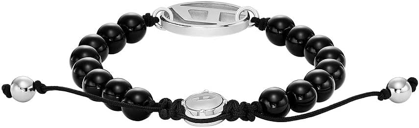 DIESEL Armband für Männer, Schwarzes Achat Perlenarmband, Länge: 250mm, Breite: 23mm, Höhe: 11mm, DX