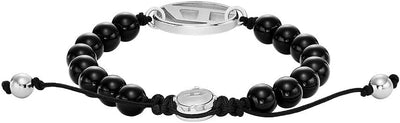 DIESEL Armband für Männer, Schwarzes Achat Perlenarmband, Länge: 250mm, Breite: 23mm, Höhe: 11mm, DX