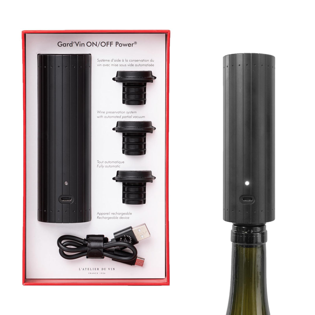 L’ATELIER DU VIN – Elektrische Weinpumpe Gard’Vin On/Off Power + 3 Stopfen – Bewahrt die Aromen Ihre