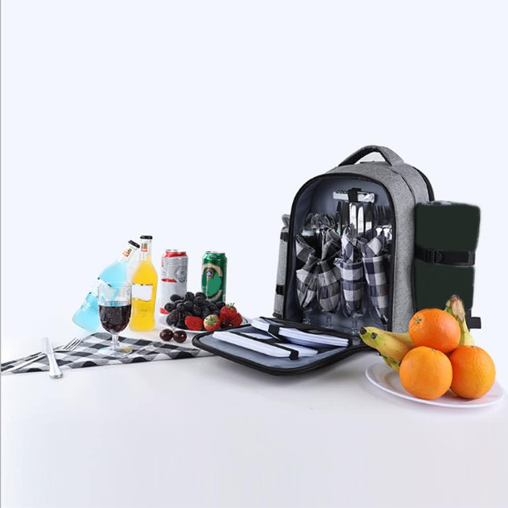 Picknick-Rucksack für 4, Picknick-Kühltasche mit isoliertem Fach, Besteckfach, tragbar für Reisen, P