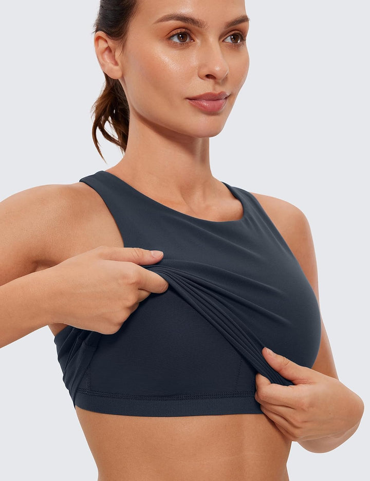 CRZ YOGA Damen Butterluxe Racerback Sport BH Gepolstert Ohne Bügel Crop Tops Longline Yoga Tank Top