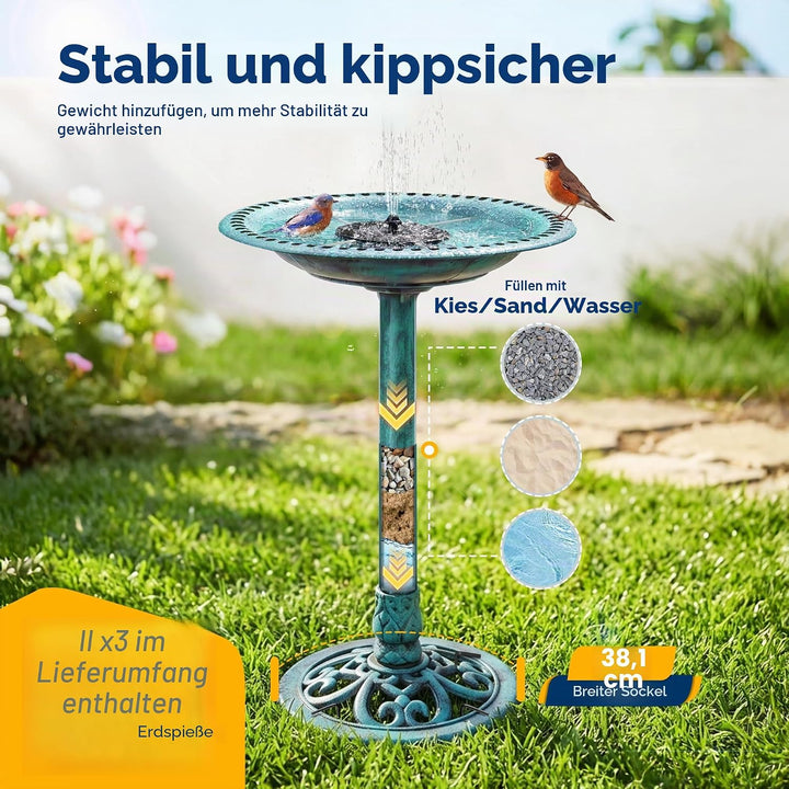 VIVOHOME Vogelbad aus Polyresin antikes Design Vogelbad und solarbetriebener Teichbrunnen grünes Vog