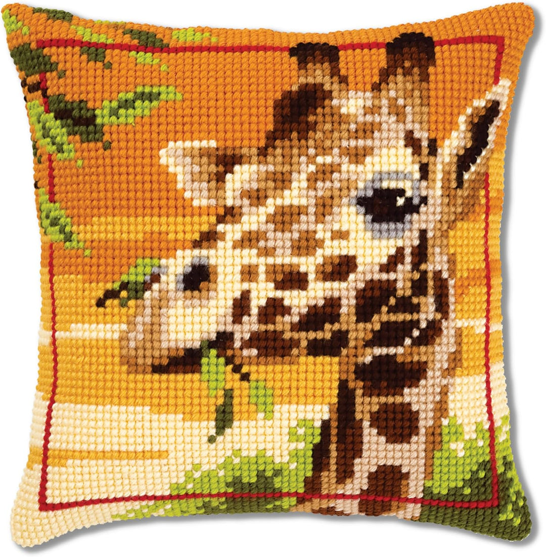 Vervaco Giraffe Kreuzstichkissen/Stickkissen vorgedruckt, Baumwolle, Mehrfarbig, 40 x 40 x 0.3 cm