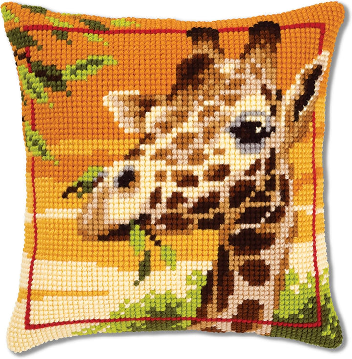 Vervaco Giraffe Kreuzstichkissen/Stickkissen vorgedruckt, Baumwolle, Mehrfarbig, 40 x 40 x 0.3 cm