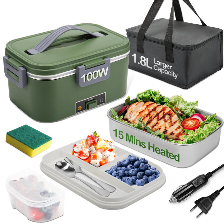 Elektrische Lunchbox 100W, 3-In-1 tragbare beheizte Lunchbox, 1,8L Edelstahl Entnehmbare brotdose, 1