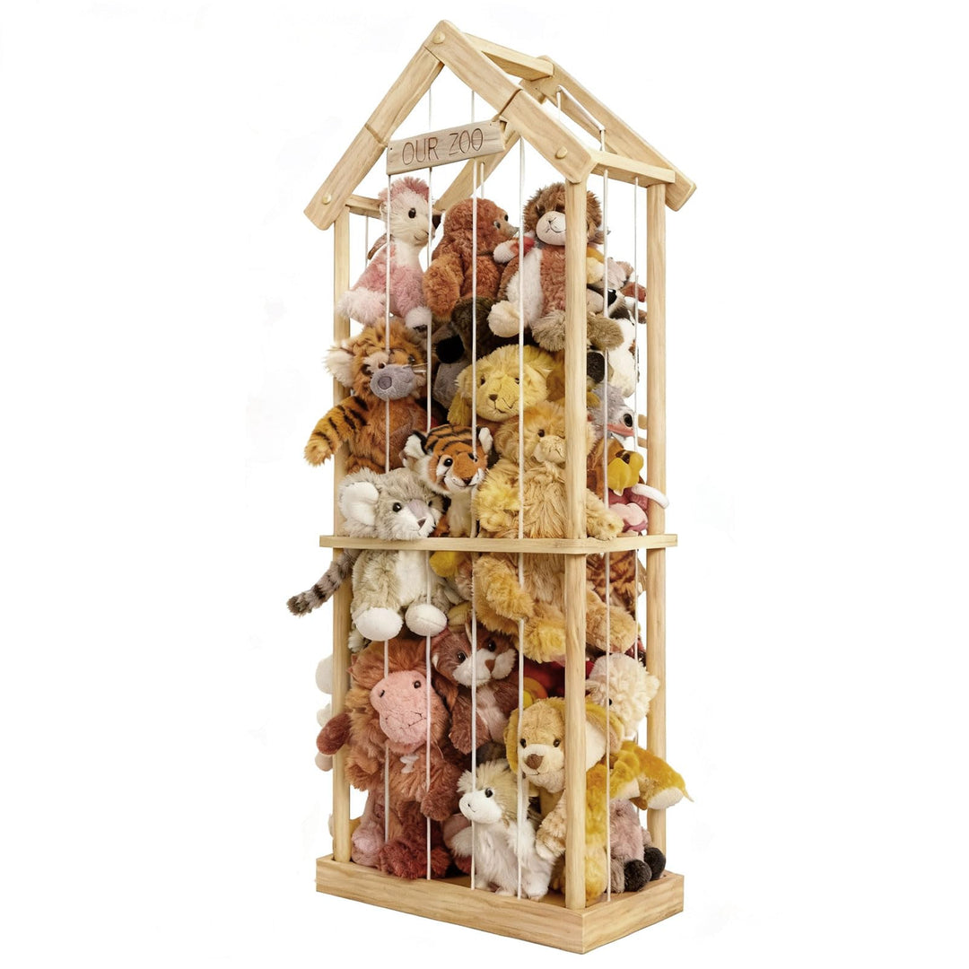 Holz Stofftier Aufbewahrungskäfig, Solider Holz Spielzeughalter Organizer, 154×58×32cm Extra Grosse