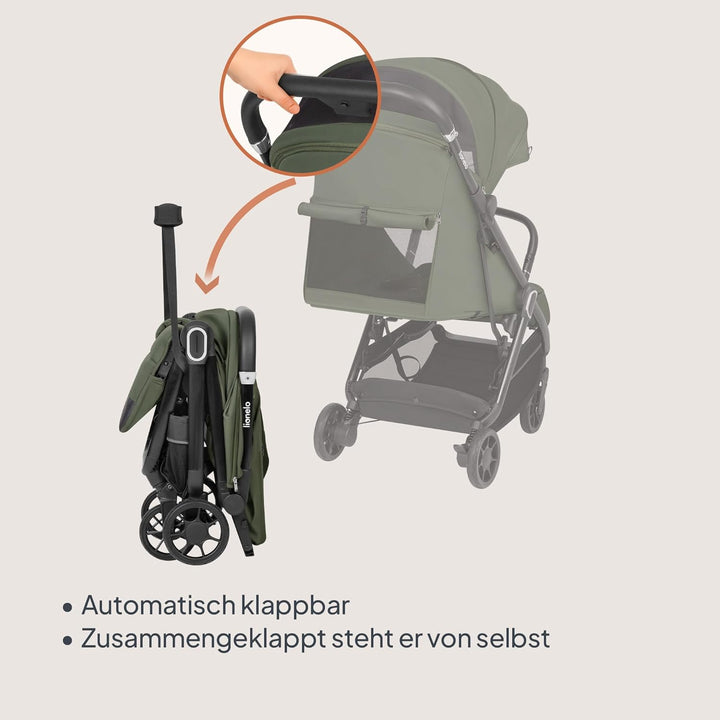 Lionelo Buggy Bess bis 22 kg von 6 Monaten bis 4 Jahren 360°-PU-Schwenkräder, Einhand-Klappfunktion,