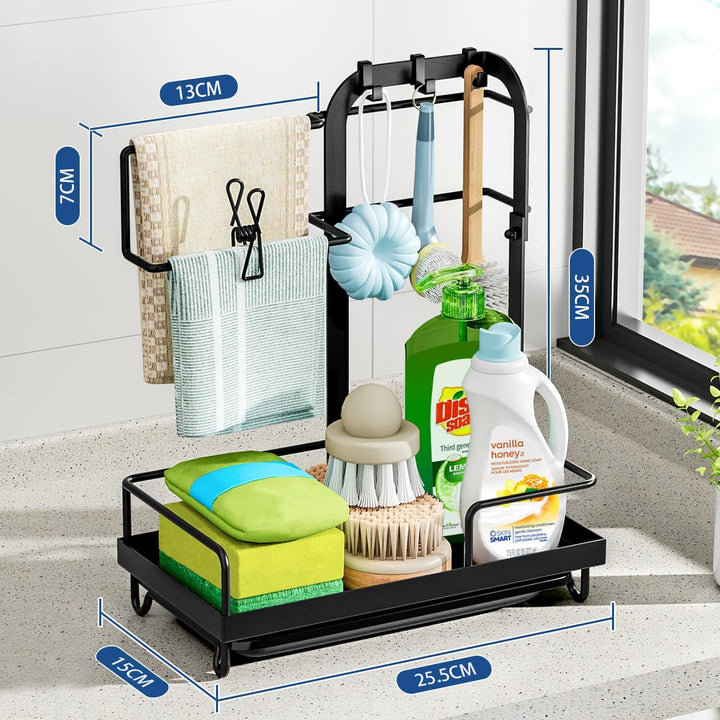 Küchen Spülbecken Organizer, Schwarz Spüle Organizer mit Abflusspfanne, Gross Waschbecken Schwammhal