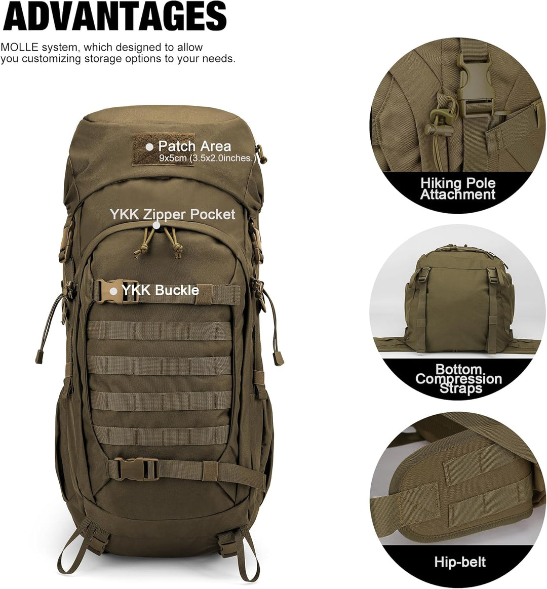 Mardingtop 50/60 Liter Erwachsene Taktischer Trekkingrucksacke Rucksack Outdoor Wanderrucksäcke Khak