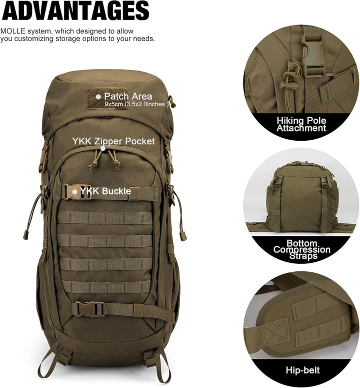 Mardingtop 50/60 Liter Erwachsene Taktischer Trekkingrucksacke Rucksack Outdoor Wanderrucksäcke Khak