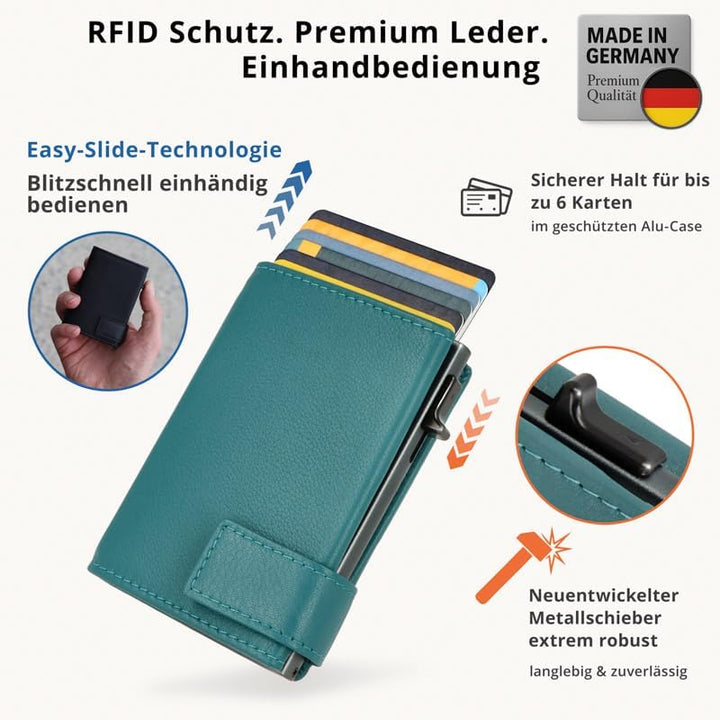 SecWal Kartenetui mit Münzfach Druckknopf inkl. Geschenkbox - Made in Germany - Echtleder Mini Geldb