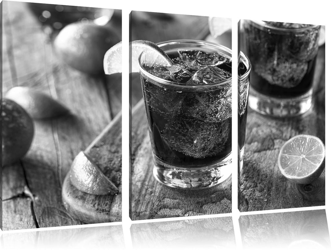 Pixxprint Erfrischender Cuba Libre Kunst B&W / 3-Teilig/Gesamtmass 120cm Leinwandbild bespannt auf H