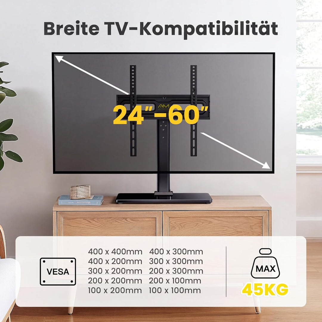 TV Ständer Schwenkbarer, Universal TV Standfuss für 32-60 Zoll LED LCD Flach &amp; Curved Fernseher bis
