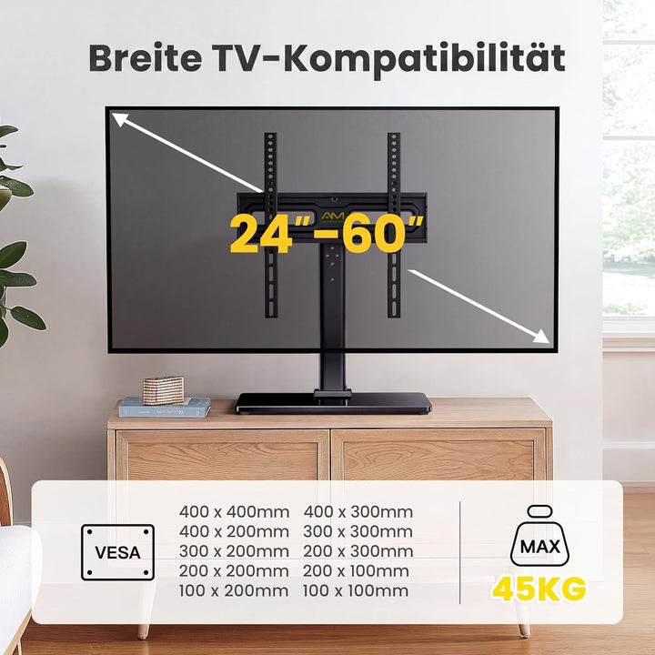 TV Ständer Schwenkbarer, Universal TV Standfuss für 32-60 Zoll LED LCD Flach &amp; Curved Fernseher bis