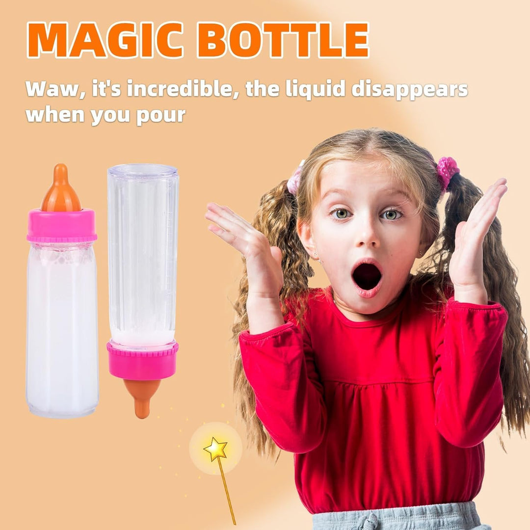 7 Stück Puppenflasche mit Milch Puppenschnuller Puppenlätzchen Puppenwindeln Puppenzubehör Magische