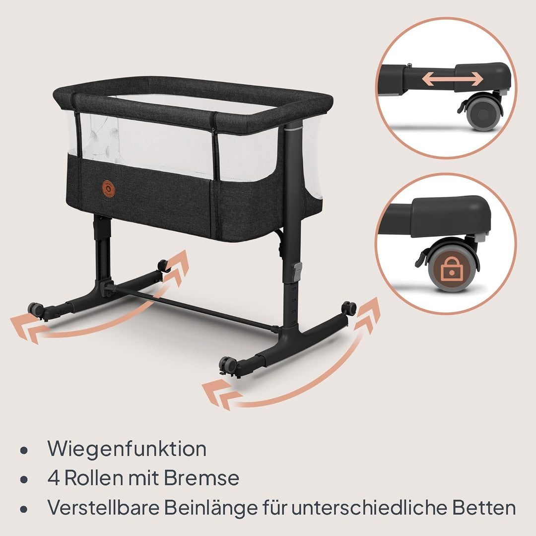 Lionelo Aurora 3 in 1 Babybett bis 9 kg, Beistellbett, Wiege, Höhenverstellug und Einstellung der Ne