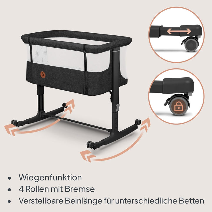 Lionelo Aurora 3 in 1 Babybett bis 9 kg, Beistellbett, Wiege, Höhenverstellug und Einstellung der Ne