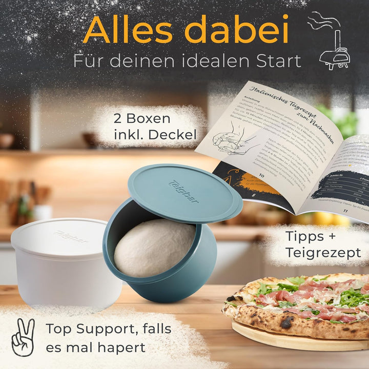 Teigbar Pizzaballenbox mit Deckel, 2er Set - innovative Teigbox aus löse-leichtem Silikon - Pizzatei
