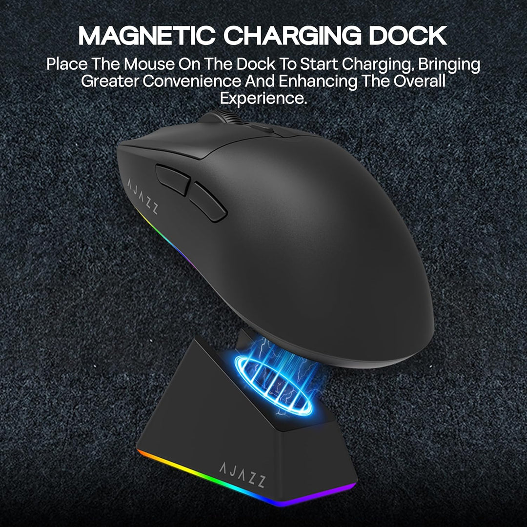 MechLands AJ139 V2 MC Gaming-Maus mit Ladestation, einstellbare 12000 DPI, PAW3311-Sensor, 3 Modi, k